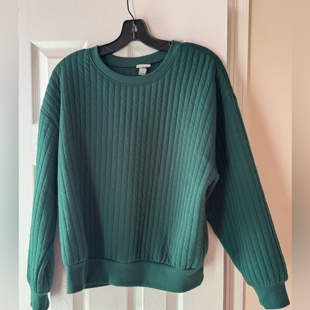 A New Day Forrest Green Ribbed Crewneck Sweater Size Large
